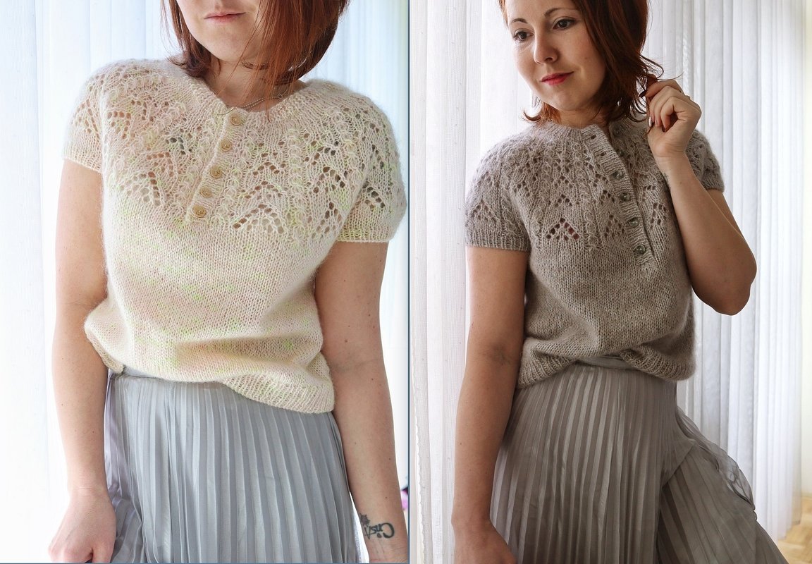 Strickanleitung Pansy Blouse, XS - XXL, Rundpasse VO