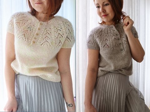 Strickanleitung Pansy Blouse, XS - XXL, Rundpasse VO