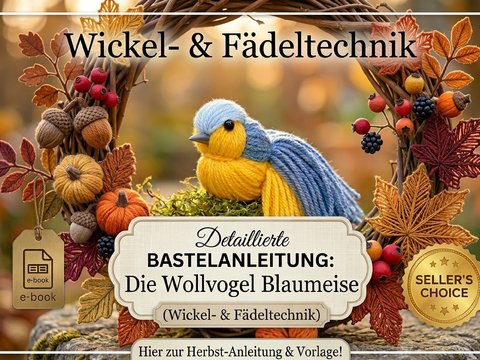 Bastelanleitung Wollvogel Blaumeise – DIY Deko & Wollresteverwertung