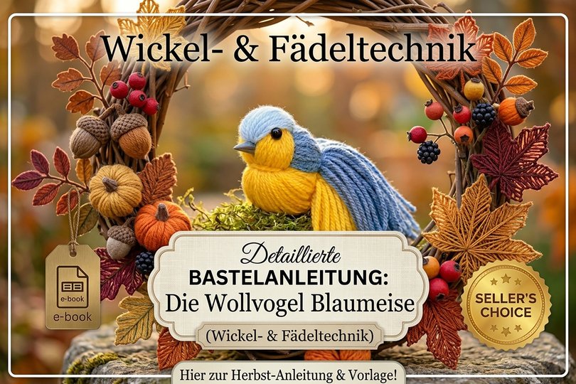 Bastelanleitung Wollvogel Blaumeise – DIY Deko & Wollresteverwertung