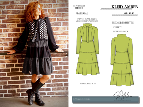PDF-Schnittmuster Kleid Amber – Feminines Design mit Schluppe und Stufen