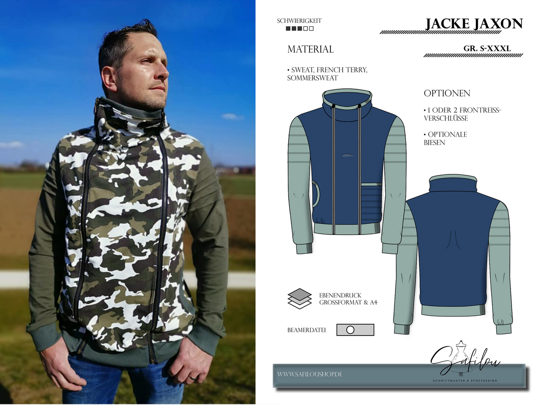 Jaxon Herren Sweatjacke Schnittmuster – PDF-Größen S-3XL |