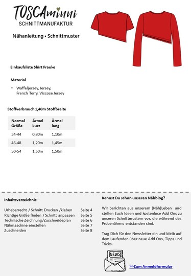 Pullover Frauke gr. 34-46 Schnittmuster