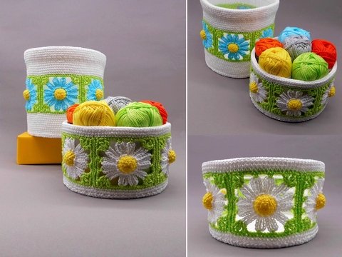 Häkel-Deko Korb Utensilo Blumen - einfach und vielseitig