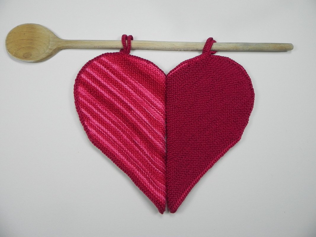 Topflappen Herz mit zwei Aufhänger, Strickanleitung - Bild 5