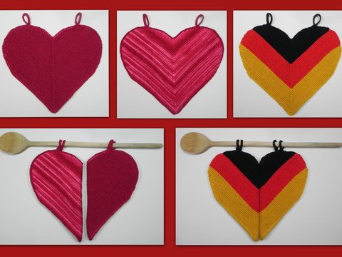 Topflappen Herz mit zwei Aufhänger, Strickanleitung