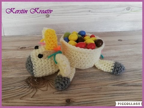Häkelanleitung Einhornschale für Bonbons, Knöpfe und mehr