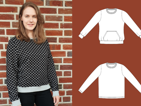 Tara – Pullover/Sweater mit Kängurutasche & Bündchen (BU 80-116, A4+A0)