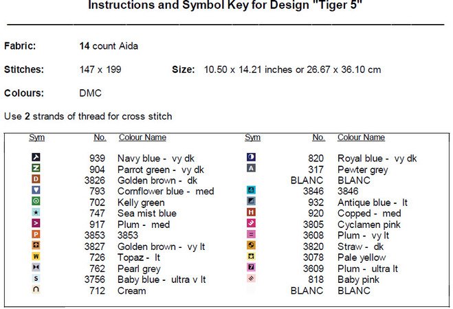 Tiger 5 Cross Stitch Pattern PDF