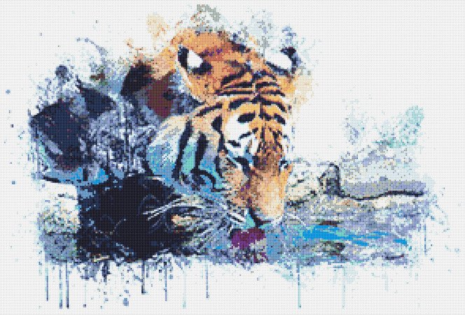 Tiger Drinking Water Cross Stitch Pattern PDF