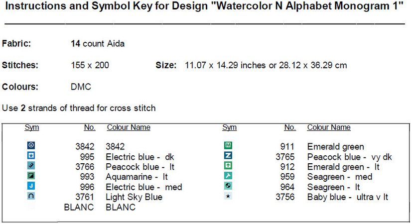 Watercolor N Alphabet Monogram Cross Stitch Pattern PDF
