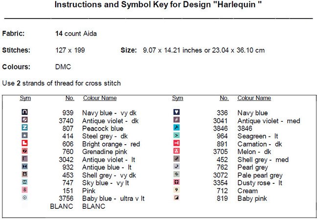 Harlequin Cross Stitch Pattern PDF