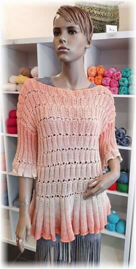 Strickanleitung Pullover Fabiola mit Rüsche alle Größen