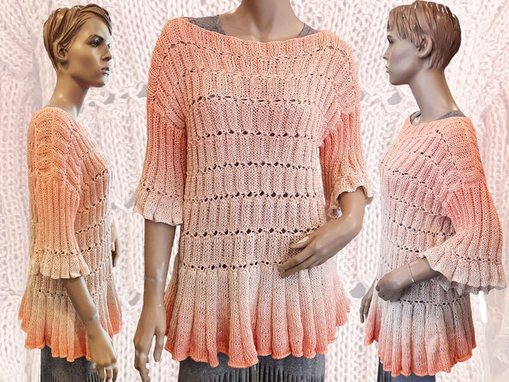 Strickanleitung Pullover Fabiola mit Rüsche alle Größen