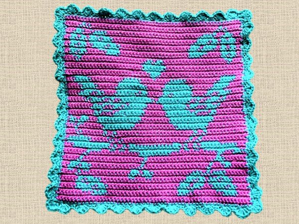 Crochet Pattern Dishcloth / Washcloth "Love Birds"
