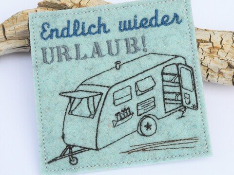 ITH Stickdatei Untersetzer Camping Urlaub Wohnwagen