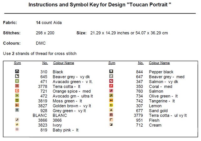 Toucan Portrait Cross Stitch Pattern PDF