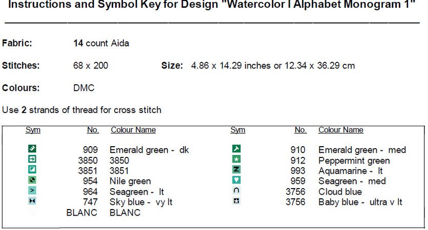 Watercolor I Alphabet Monogram Cross Stitch Pattern PDF