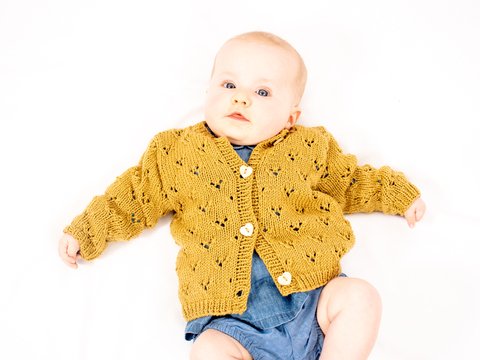 Strickset Merino - Lochmusterjacke Merle in 3 Größen von 62 bis 92