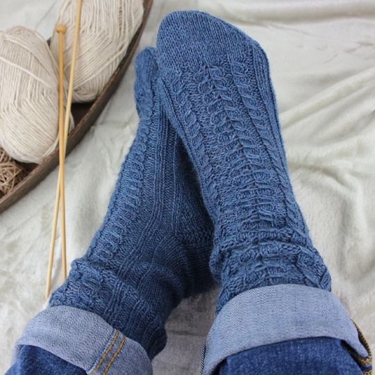 Strickanleitung Socken mit Zopfmuster – Strukturmuster Top Down – PDF