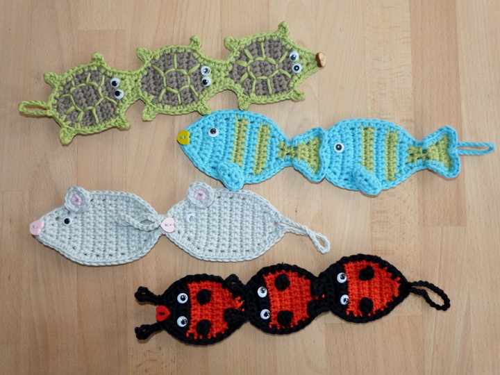 Häkelanleitung für Tassenwärmer "Cup cozy" mit 4 tierischen Motiven