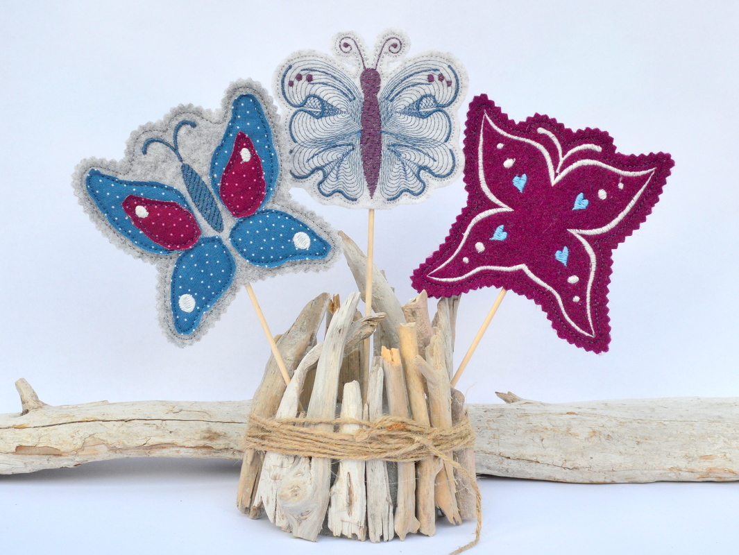 Stickdatei ITH Schmetterlinge Blumenstecker