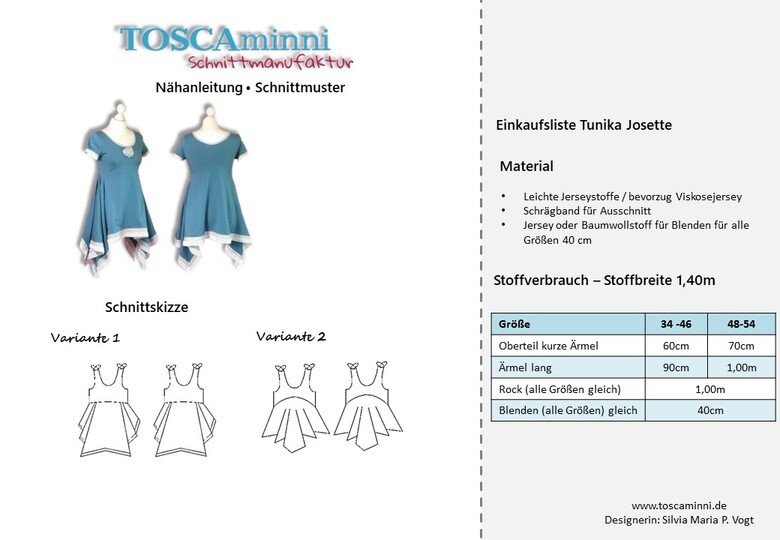 Tunika Josette Gr. 34-54 Schnittmuster