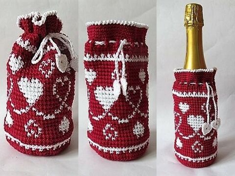 Häkelanleitung Geschenksäckchen mit Herzen