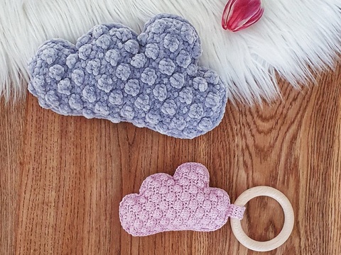 Häkelanleitung kleines Kissen, Greifring, Babyrassel