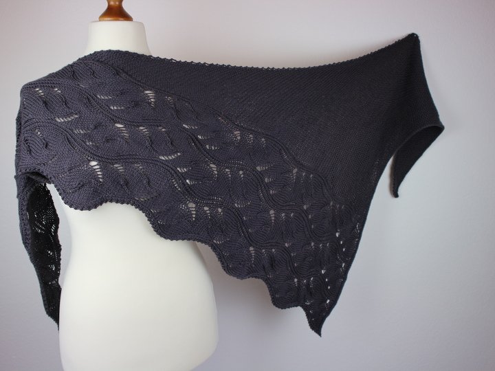 Knitting Pattern PDF Asymmetrical Triangle Shawl – Wave Texture Shawl