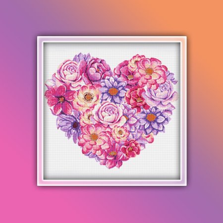 Flowers Heart 8 Cross Stitch Pattern PDF
