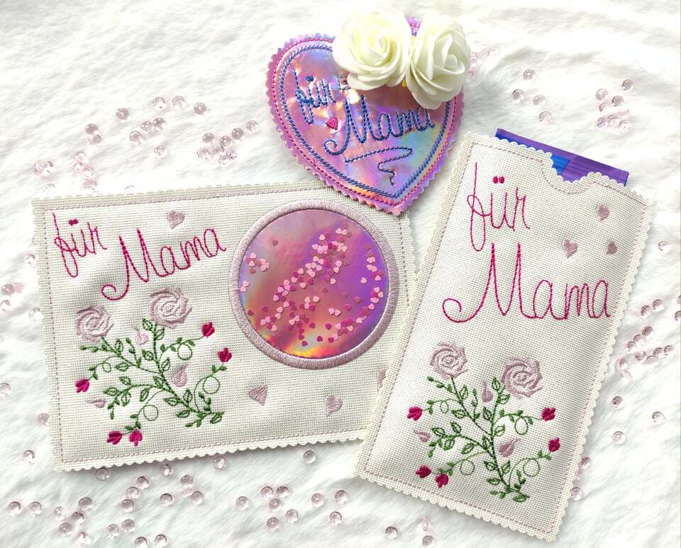 ITH Stickdatei Muttertag SET Schokohülle Wunscherfüller Mugrug