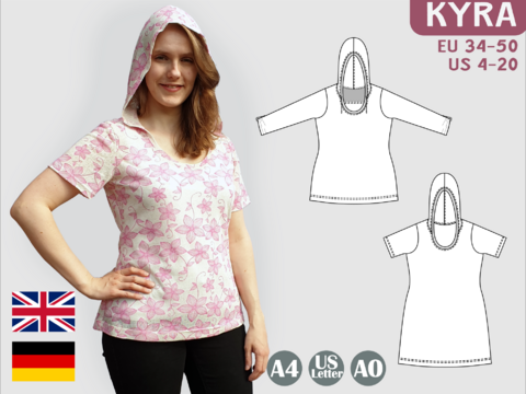 Kyra – Enges Shirt und Longshirt mit Kapuze, 4 Ärmelvarianten BU 80–116
