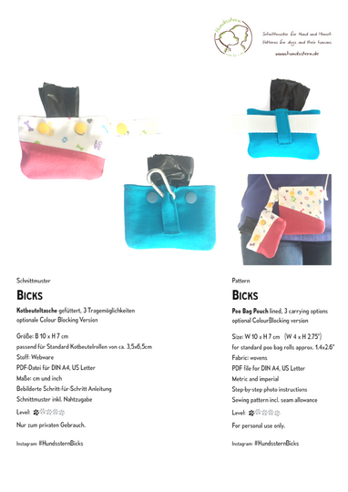 BICKS Poo Bag Pouch with lining, Sewing Pattern