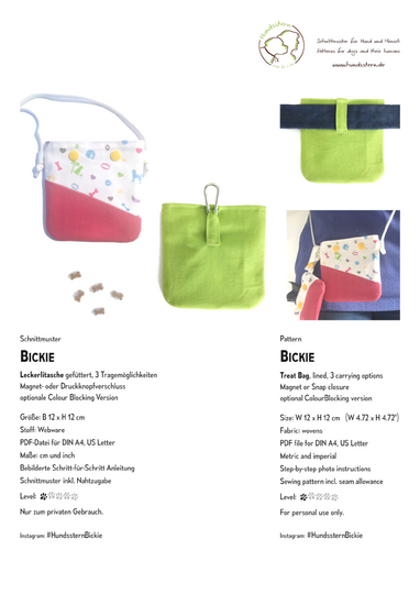 Bickie easy treat pouch with lining, sewing pattern