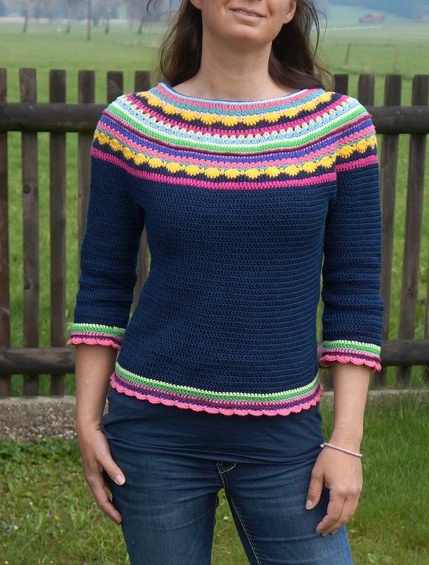 Bunter Häkelpulli mit Rundpasse - variable Arm- und Bodylänge - Bild 2