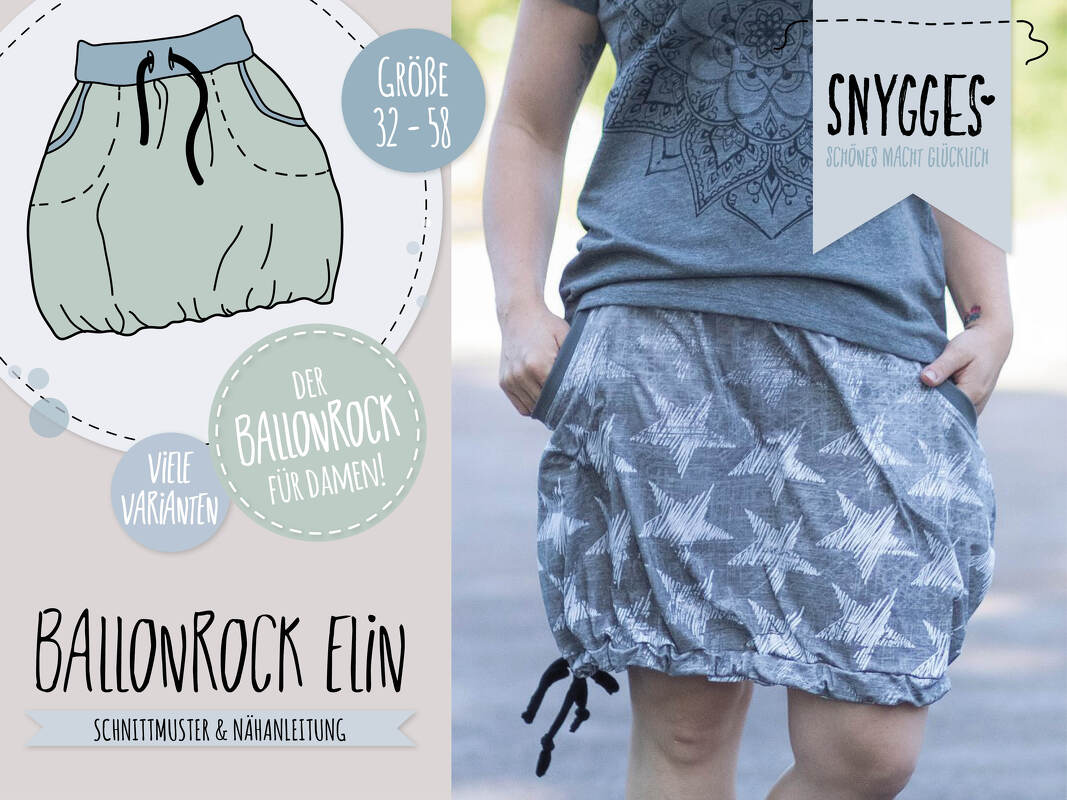 Ballonrock "ELIN" für Damen (32 bis 58) - Schnittmuster und Anleitung
