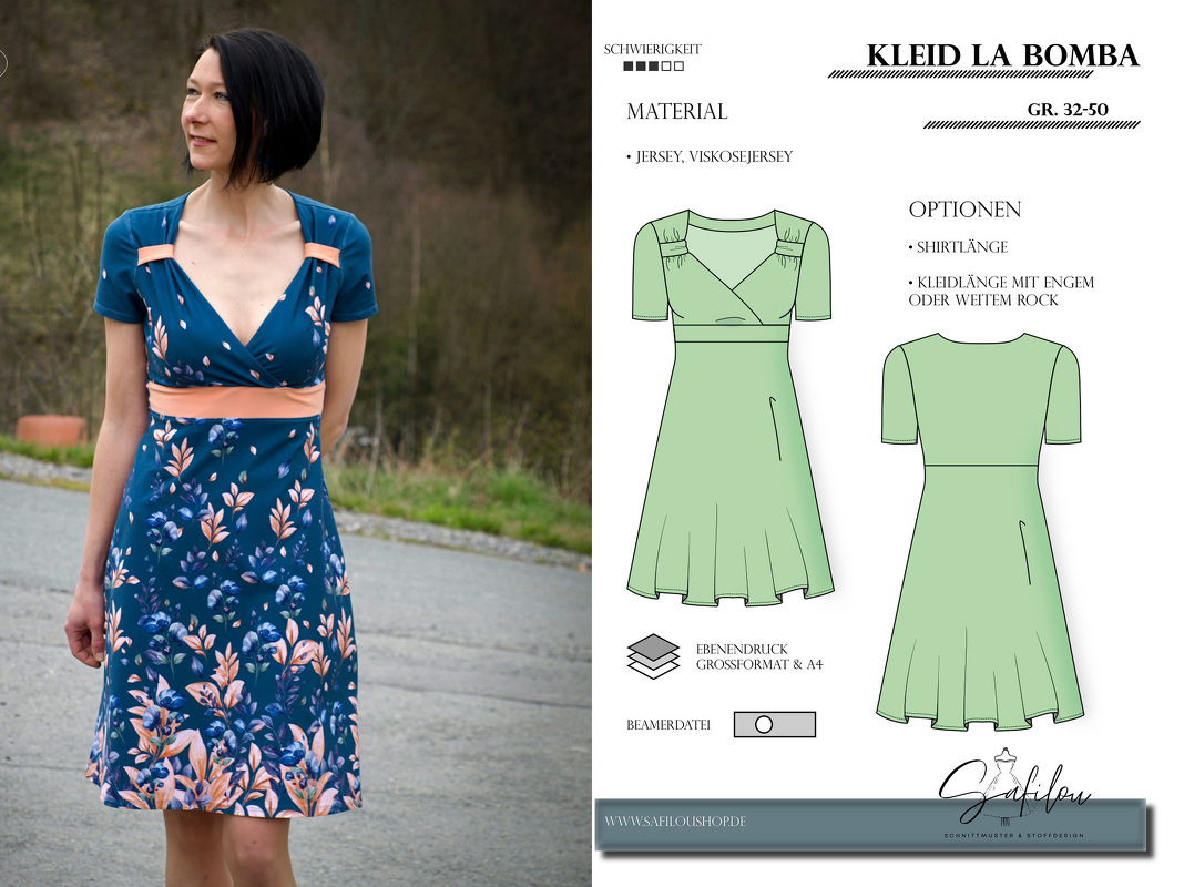 Kleid La Bomba – PDF Schnittmuster |  Wickelkleid in den Größen 32-50