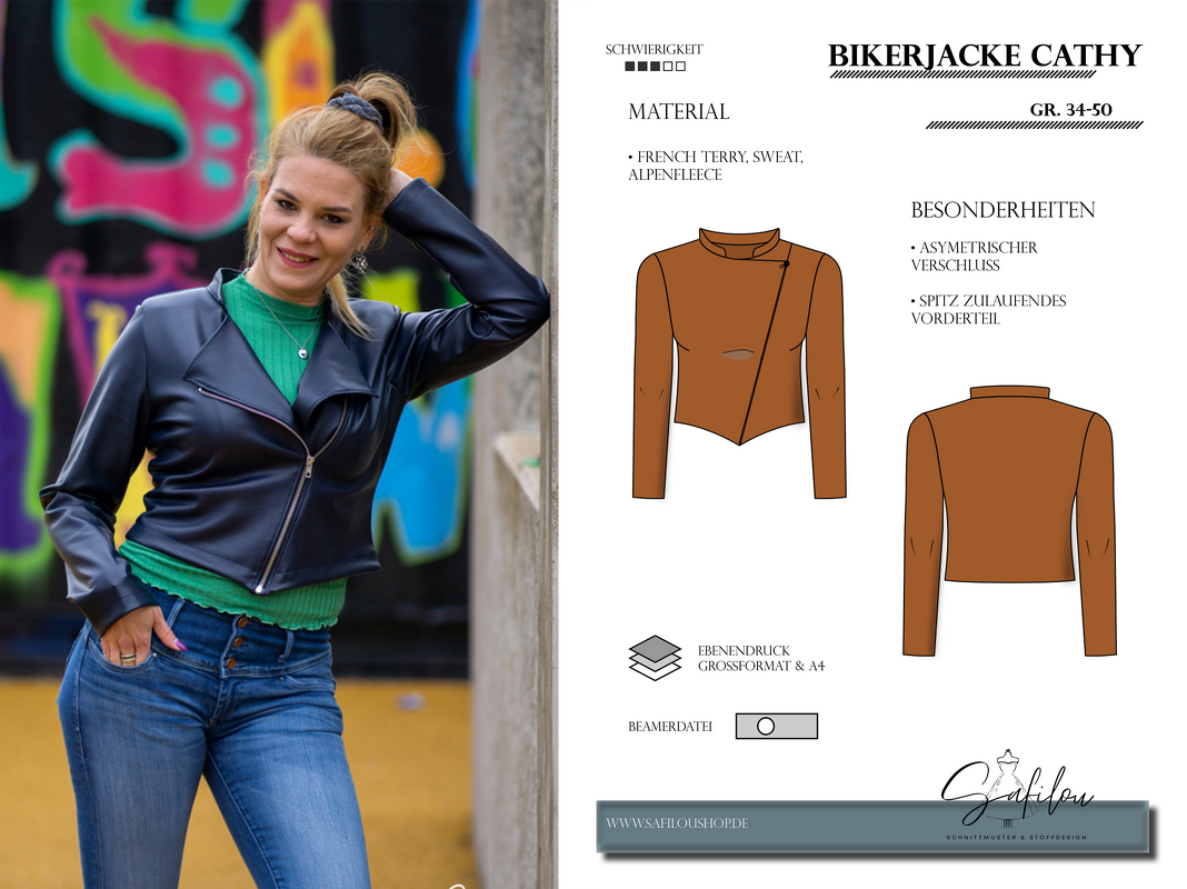 PDF Schnittmuster für eine kurze Damenjacke (Bikerjacke)  Größe 34-50