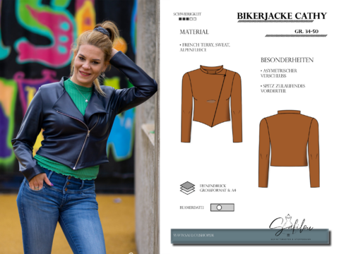 PDF Schnittmuster für eine kurze Damenjacke (Bikerjacke)  Größe 34-50