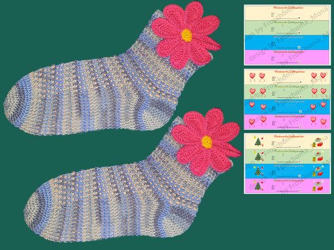 Sommersocken „Flower Power“ häkeln + druckbare Banderolen Häkelanleitung