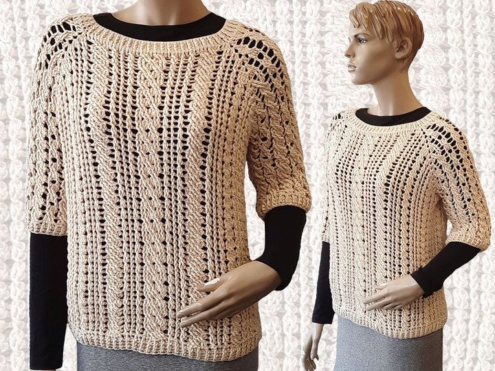 Häkelanleitung RVO Zopf Pullover Freya