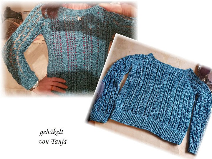 Häkelanleitung RVO Zopf Pullover Freya