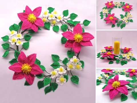 Häkel-Deko Türkranz Tischkranz Clematis-Blüte - einfach und vielseitig