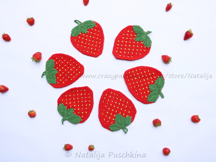 Erdbeeren Zeit kommt... H&auml;kelanleitung f&uuml;r Gardine und Topflappen