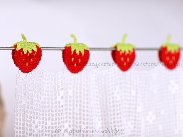Erdbeeren Zeit kommt... H&auml;kelanleitung f&uuml;r Gardine und Topflappen