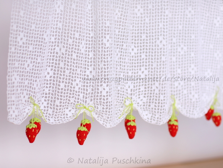 Erdbeeren Zeit kommt... H&auml;kelanleitung f&uuml;r Gardine und Topflappen