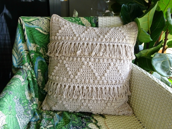 Crochet Cushion Cover Pattern with Tassels Zig Zag