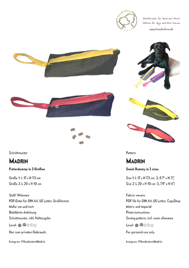 MADRIN Food Training Dummy in 2 sizes. Sewing Pattern