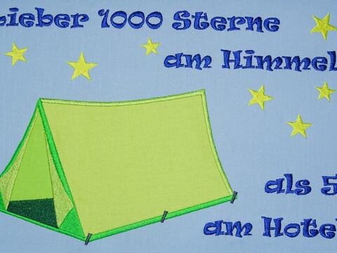 Zelt, Lieber 1000 Sterne am Himmel, Camping Stickdatei